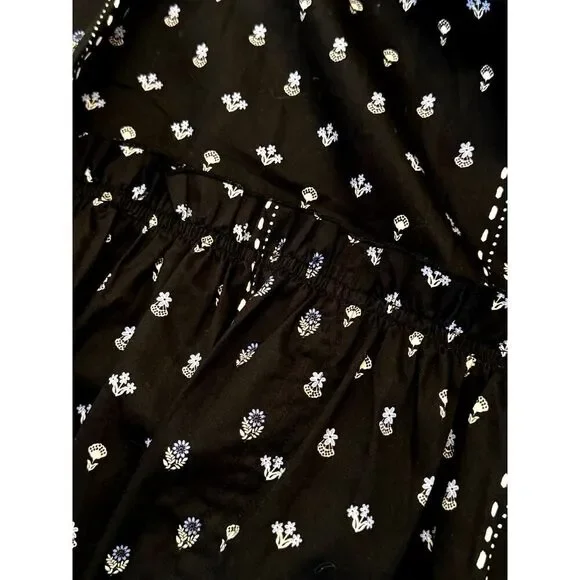 Hunter Bell Puff Sleeve Maxi Dress | Black with Blue Floral Print | Sz L | EUC - Picture 12 of 12